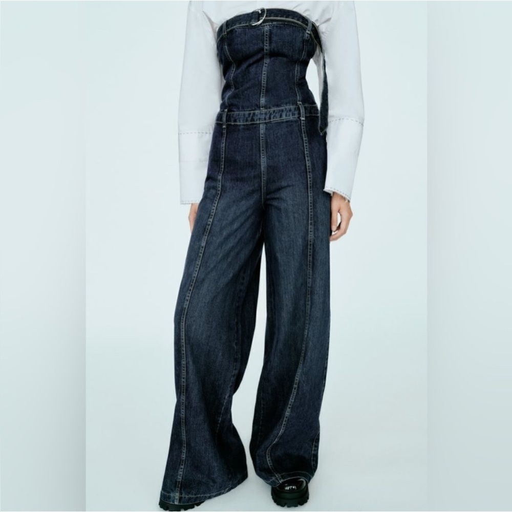 ZARA Strapless Jumpsuit Denim New